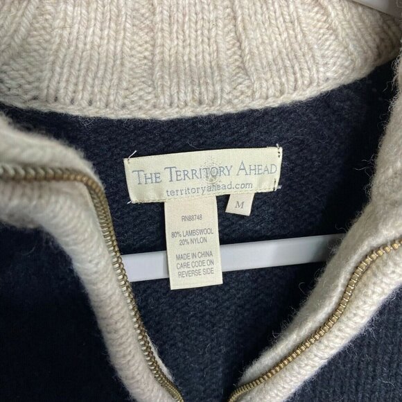 THE TERRITORY AHEAD Sweater Mens Medium‎ Striped Lambs Wool Blend 1/4 zip - Picture 3 of 8